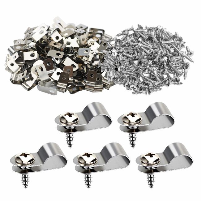 Luxmool 100 Pcs Fence Wire Clamps, Stainless Steel Wire Fence Clips with 100 Pcs Stainless Steel Screws, Metal Wire Clips for 12-16 Gauge Welded Wire to Wood, Metal or Vinyl Fence