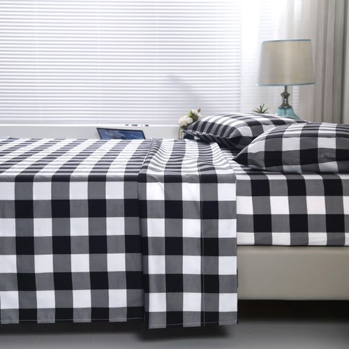 SDIII 4PCS Black and White Gingham Sheets Queen Set, Soft Microfiber Black and White Striped Sheet Queen, Checkered Bedding Sheet Set, Hotel Luxury