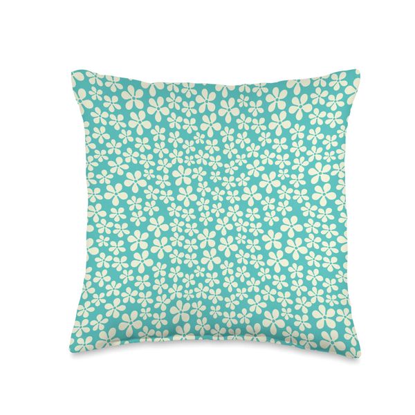 Floral Print Daisies Fun Happy Turquoise Décor Throw Pillow