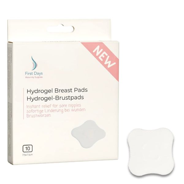 First Days Maternity - Hydrogel Breast Pads for Sore Nipples, Instant Cooling Relief, Suitable for All Skin Types, Nursing Pads with Soft Fabric Backing and 1mm Thickness (One Pack [10])
