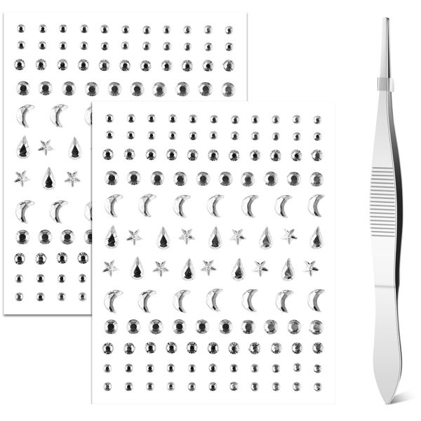 cobee 288 Stück Augen Gesichtssteine, 2 Blatt Gesichtsjuwelen Strasssteine Kristalle Aufkleber mit Pinzette selbstklebende Make up Diamanten zum Aufkleben für Frauen Party (Stil B)