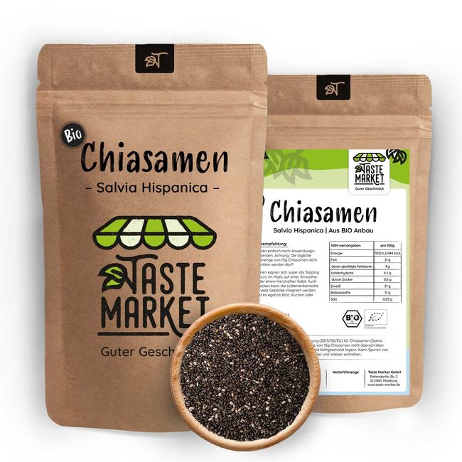 TASTE MARKET Guter Geschmack 10x1 kg Bio Chiasamen | Salvia Hispanica | Chia Samen schwarz | naturbelassen | Bio Qualität