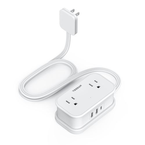 Extension Cord Type c TESSAN 3.3 ft (1 m) Power Strip with USB Outlet 4 AC Outlets 1 USB-C Port 2USB-A Port, Small and Lightweight, Table Tap, Octopus Outlet, Business Trip/Travel