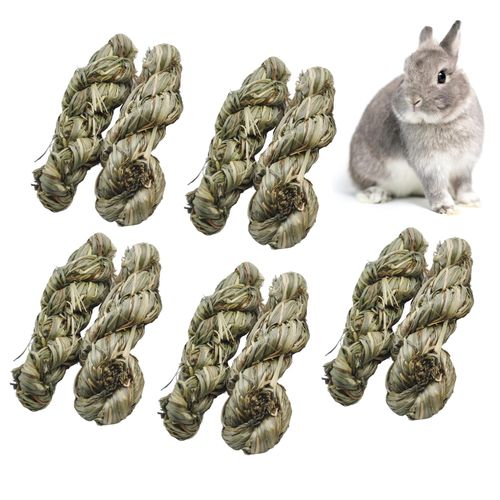 MUYG 10pcs Rabbit Timothy Hay Toy,Rabbit Chew Toys Bunny Treats Natural Timothy Grass Stick Natural Woven Molar Teeth Chewing Toys for Bunny Hamster Guinea Pigs Chinchilla Gerbils
