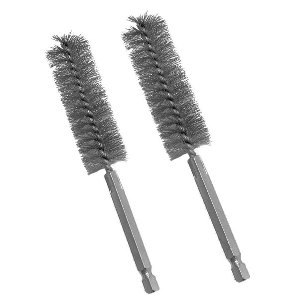 2pc Stainless Steel ALAZCO 5/8" Wire Brush for Power Drill Impact Driver Cleaning Wire Brush Stainless Steel Bore Brush - Hex Shank