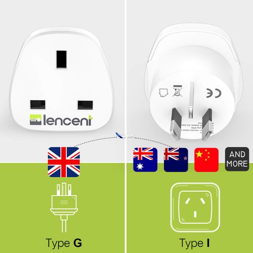 LENCENT 2X UK to Australia China Plug Adapter, Grounded Australian Travel Adapter for Australia New Zealand China Fiji Argentina and more (Type I)