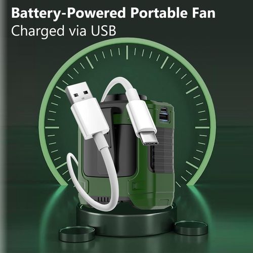 Suzii Clip On Portable Waist Fan - 10000mAh 24H Runtime & SOS Light, Hands-Free Cooling for Construction, Camping and Office - Green