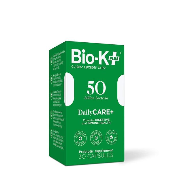 Bio-K + Daily Care Plus Probiotic Supplement Capsules for Adult Men and Women, 50 Billion Active Bacteria, Promotes Immune System Health - Vegan & Gluten-Free Delayed Release, 30 Capules/Box