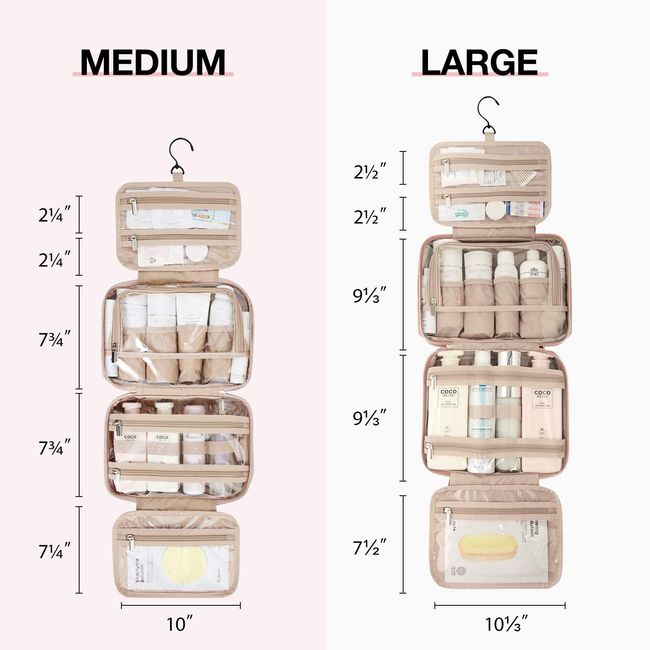 BAGSMART Toiletry Bag Hanging Travel Makeup Organizer with TSA Approved  Transparent Cosmetic Bag Makeup Bag for Full Sized Toiletries, Medium-Pink