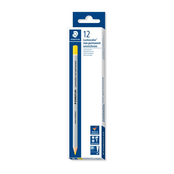 STAEDTLER 108-1 Lumocolor Omnichrom Universal Non-Permanent Marking Crayon - Yellow (Pack of 12)