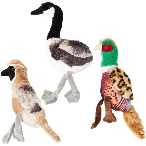 SPOT Ethical Products 3 Pack of Bird Calls Plush Dog Toys, 12 Inch, Assorted Designs, with Realistic Bird Sounds