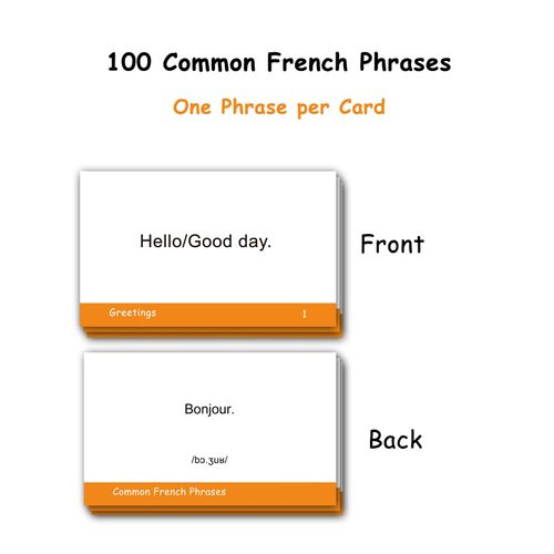 100 Essential French Phrases Flash Cards for Adults - Learn French Phrases for Beginners with Durable & Portable Flashcards- French Flashcards Simple Phrases