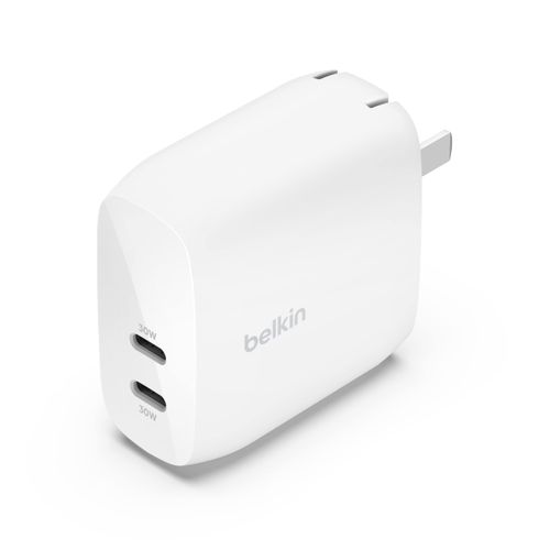 Belkin WCB010dqWHJP USB Charger (30W + 30W) 2 Ports, PD3.1 Rapid Charging, PPS Compatible, USB-IF Certified, Folding Plug, Lightweight & Compact