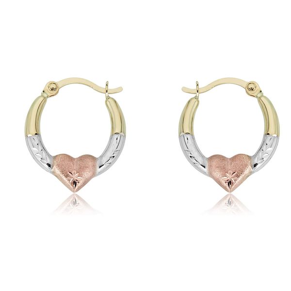 AVORA 10K Gold Three-Tone Heart Creole Hoop Earrings