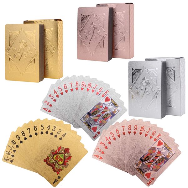 Jucoan 6 Decks of Playing Cards, Waterproof Plastic Poker Cards, Gold Foil Playing Cards for Party Game, Poker Size, Standard Index, (2 Gold, 2 Silver, 2 Pink)