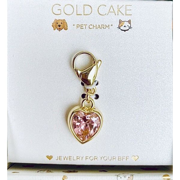 Gold Cake Pet Charm New Gold & Pink Tone Collar Jewelry Heart Rhinestone