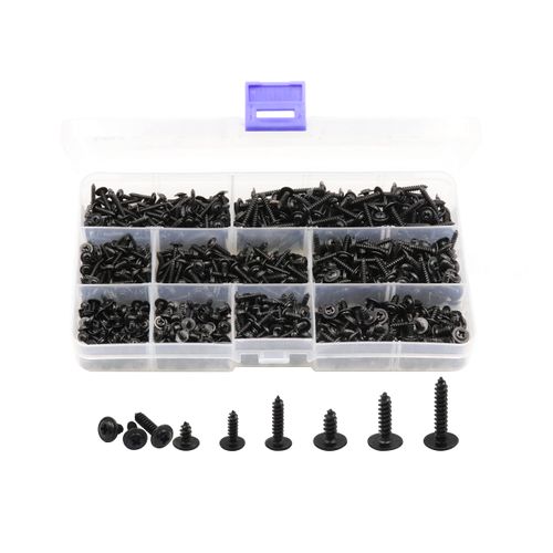LBY 900pcs M2.3 M2.6 M3 Truss Head Self Tapping Screws, Wafer Head Screws, Pan Head with Washer Screw 9 Sizes Self Tapping Screws Assortment Kit, Carbon Steel (Blacking)