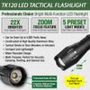 TK120 LED Tactical Flashlight 5 Light Modes Adjustable Zoom Great Gift for Men