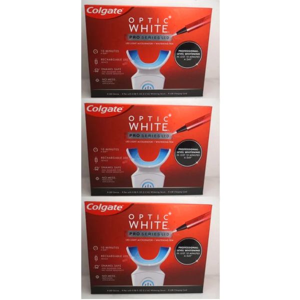 COLGATE OPTIC WHITE PRO SERIE LED DEVICE LIGHT TEETH WHITENING KIT 3PCS EXP:2026
