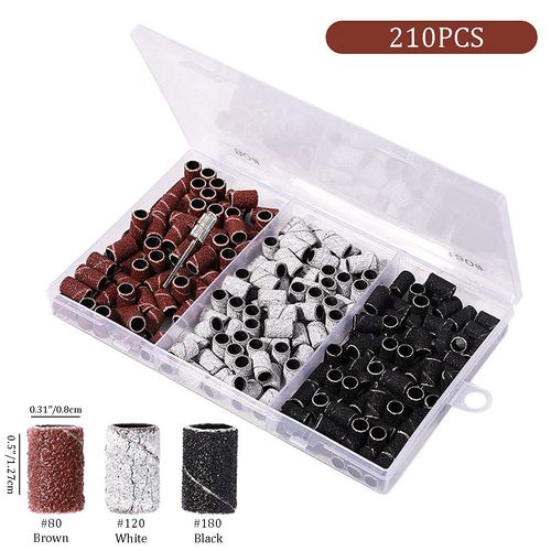 210 PCS Sanding Band Size #80#120#180 Coarse Fine Grit Efile Sandset for Manicure and Pedicure Care Nail Tools (Includes Nail Drill Bit)