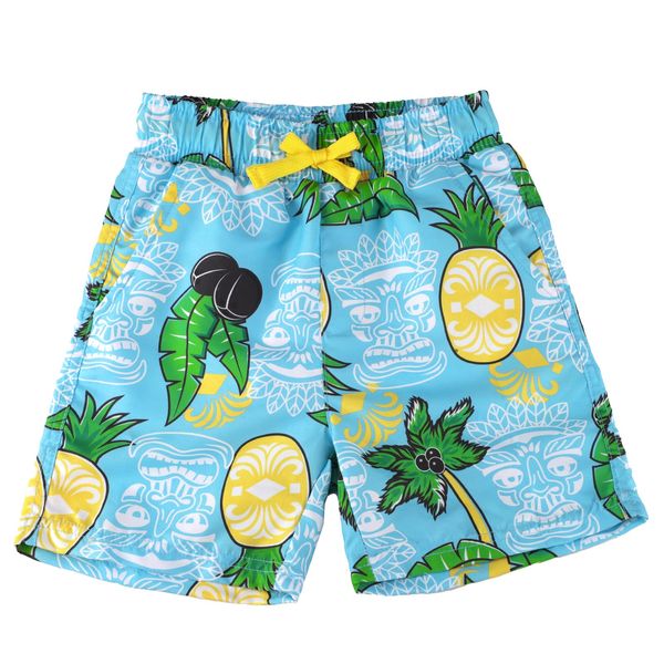 LACOFIA Kids Swim Shorts Boys Casual Boardshorts Children Elasticated Waist Beach Swimming Trunks Blue Pineapple 2 Years