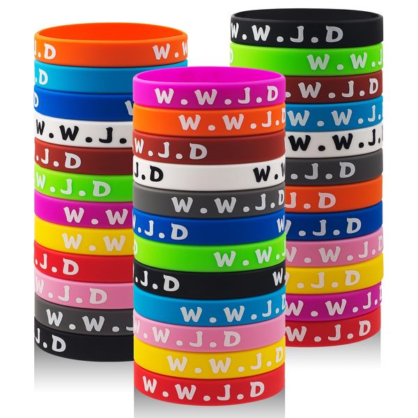 36Pcs WWJD Rubber Bracelets Colorful What Would Jesus Do Silicone Wristbands for Men Women Party Favors Christian Jesus wwjd Inspirational Bracelet Motivational Bracelet Christmas Gifts Church