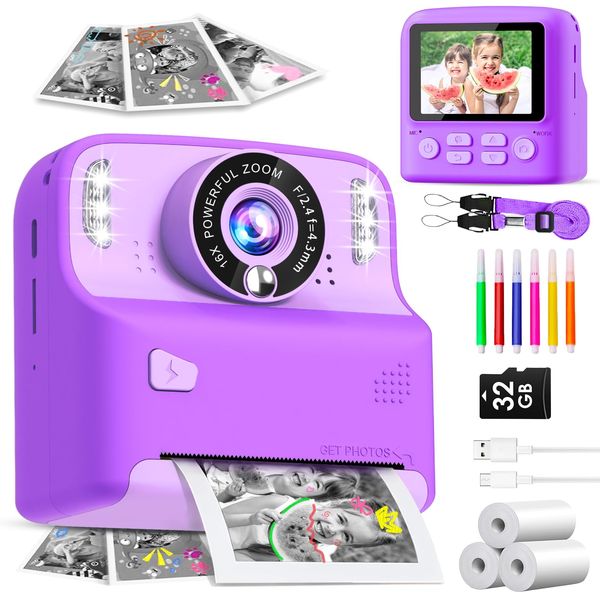 MindPal Kids Camera Instant Print, 1080P Digital Camera with 32GB Card, Portable with Lanyard, Instant Print Camera for Kids, for 3 4 5 6 7 8 9 Year Old Girls Boys Kids