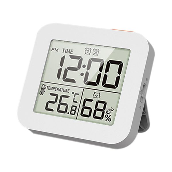 Watch Waterproof Splashproof Digital Clock LCD Display Timer Thermometer/Hygrometer Bath Clock Wall Mounted Digital Clock Desktop for Bathroom/Lavatory/Room/Kitchen/Courtyard/Shower (White)