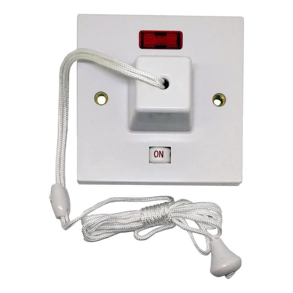 HUBIBUBI Bathroom Pull Down Light Switch White - 45A Double Pole Shower Ceiling Pull Cord Switch Mechanical Neon Indicator for Kitchen Living Bedrooms (Bathroom Pull Down Light Switch, White)