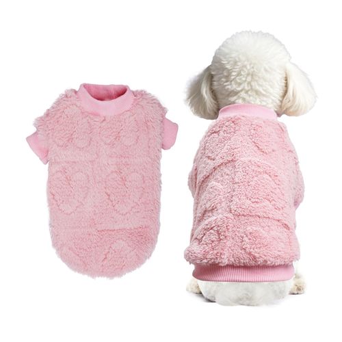 Topbuti Dog Sweater Heart Puppy Sweaters for Small Dogs and Cats, Warm Soft Flannel Pet Holiday Clothes Cat Coat for Winter Valentines(Pink, Medium)