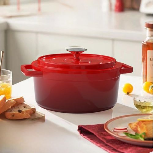 smdjszh Enameled Cast Iron Pot, Double-Handed Pot, Tabletop, Red Foundry Pot, Stew Pot, Binaural Soup Pot, Non-Stick Pot, Household Iron Pot, Waterless Pot, IH, Gas Fire, Oven, Can Be Used for Frying,