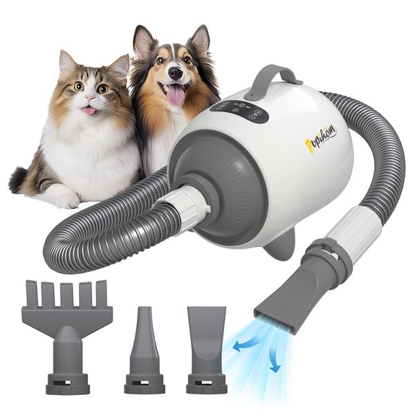 Pet Hair Dryer, Dog Hair Blower, Adjustable 9 Airflow & 9 Temperature, Low Noise