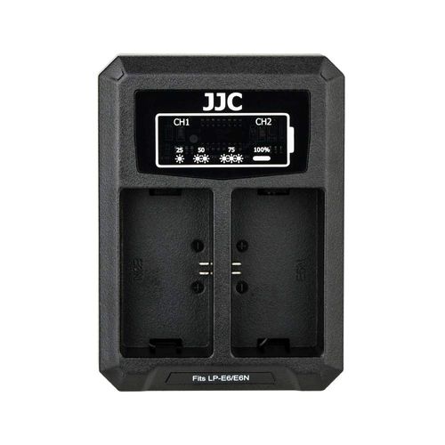 JJC LP-E6 Battery Charger USB Dual Slot for Canon EOS R6 Mark II R6 R5 Mark II R5 R7 R 90D 80D 70D 60D 6D Mark II 7D Mark II 5D Mark IV 5D Mark III 5D Mark II 5DS 5DS R Cameras