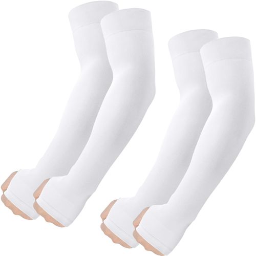 ROXUN 2 Pairs Arm Sleeves with Thumb Hole, UV Sun Protection Cooling Compression Cover Sports for Men/Women 2 White