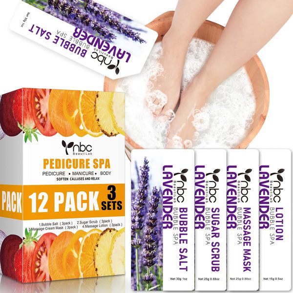 Fußmaske, Hornhautentfernung Fuß Peel Maske Fuß Peeling, Fuß Spa Pediküre Set mit Salz, Creme, Peeling, Peeling Fußpflege, Maske für weiche Füße-LAVENDER