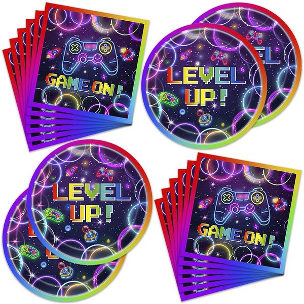 40Packs Video Game birthday Party Supplies include 20 plates, 20 napkins for the Video Game party decoration (Video Game)