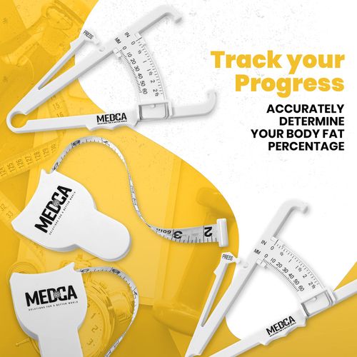 Body Tape Measure and Skinfold Caliper for Body - 4 Piece Set - Skin Fold Body Fat Analyzer and BMI Measurement Tool, White