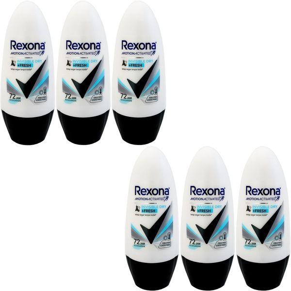 Rexona Lexona Women's Deodorant Roll On Invisible Dry Fresh 1.6 fl oz (45 ml) x 6 Packs