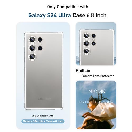 MIODIK Compatible with Galaxy S24 Ultra Case, Built-in Camera Lens Protector, Clear Matte Back Protective Phone Case, Anti-Fingerprint Cover for 6.8 Inch - Matte Clear