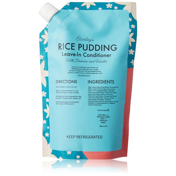 Ecoslay Rice Pudding Leave-In Conditioner for Curly & Dry Damaged Hair - Moisturizer & Detangler, Strengthens Fine Hair, Men & Women, 16oz