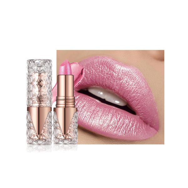 Glitter Lipstick Long Lasting,3D Metallic Liquid Lipstick Matte to Shimmer,Hydrating Non-Stick Lip Gloss,High Impact Lip Red Color Long Lasting Waterproof Transfer-proof Lip Stick Makeup for Women-02