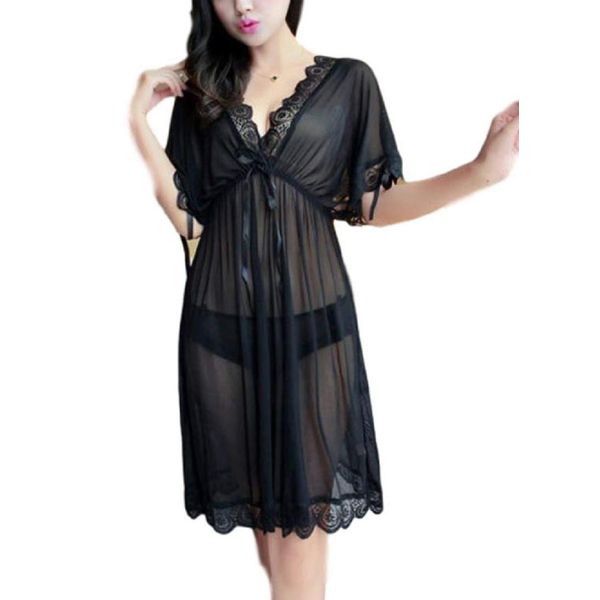 ROCAROCA Sexy Lingerie, Large Size, Nightwear, Babydoll, See-Through, Nightwear, XL - 3XL, Black