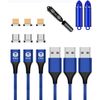 E-BOX Magnetic Charging Cable, Tablet Compatible, 3.3 ft (1 m) x 3 Pack, 3A, Rapid Charging, Data Transfer, Magnet, Micro USB Type C Cable (Blue)