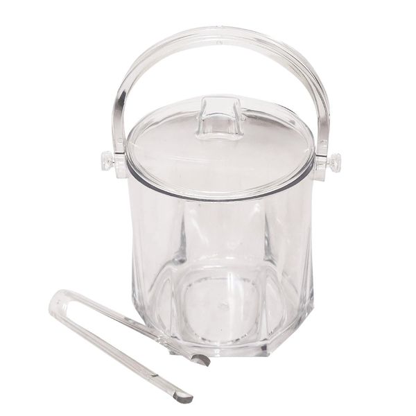 1.5 L Litre High-Grade Transparent Plastic Ice Bucket with Lid Carry Handle & Tong Drink Cooler Bucket Keeps Ice Frozen Longer for Beer Champagne Wine Ice Cubes BBQs Parties Bars Clubs Restaurants