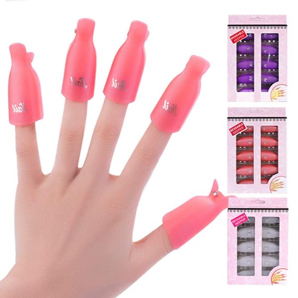 Egurs 10 Pcs Acrylic Nail Art Soak Off Clip Cap UV Gel Polish Remover Wrap Nail Tool purple