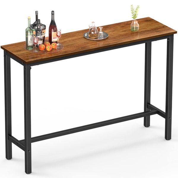 Mr IRONSTONE Bar Table, 47" Pub Table High Top Table Rectangular Bar Height Table Sofa Console Table Dining Coffee Table, for Narrow Space, Living Room, Sturdy Metal Frame, Easy to Set Up, Vintage