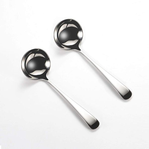 Wenkoni Small Soup Ladles,Sauce ladles,Gravy Soup Spoon Ladles,2 Pack SUS 304 Non-magnetic Stainless Steel 7.6" Round Ladles (Color:Silver).