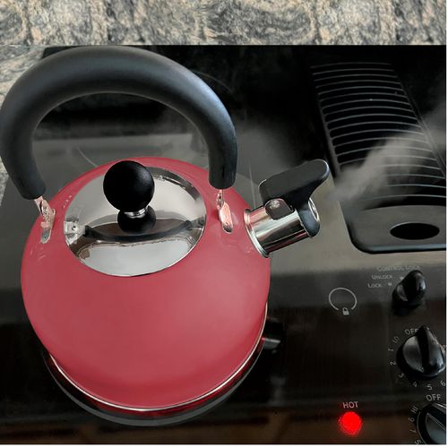 Lily's Home 2 Quart Stainless Steel Whistling Tea Kettle, the Perfect Stovetop Tea and Water Boilers for Your Home, Dorm, Condo or Apartment. (Pastel Red)