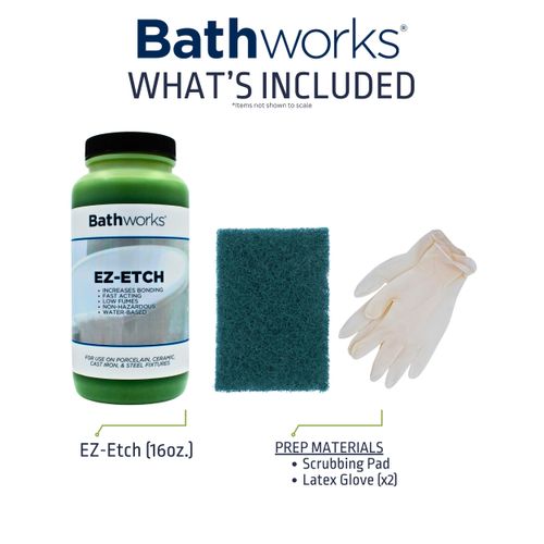 Bathworks EZ Etch Etching Paste; 16oz; Tub, Tile, Wall Surround, Sink, Porcelain, Ceramic, Glass Fixtures; Increase Bonding; Low Fumes; Fast Acting