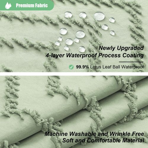 Dynamene Stall Fabric Shower Curtain, 60x72 inch Narrow Boho Tufted Chevron Striped Cloth Bathroom Shower Curtain, Weighted Neutral Waterproof Shower Curtain Set, 10 Hooks, Wrinkle Free, Sage Green